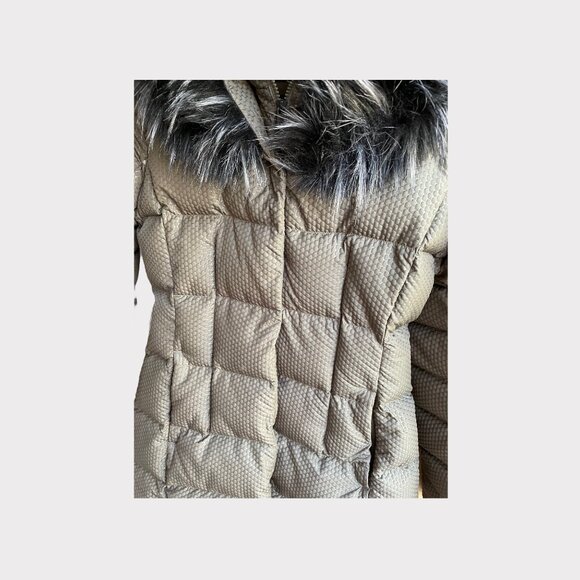 The North Face 550 Size S Olive Green Quilted Goose Down Fur Trim Hood Jacket - Picture 9 of 14